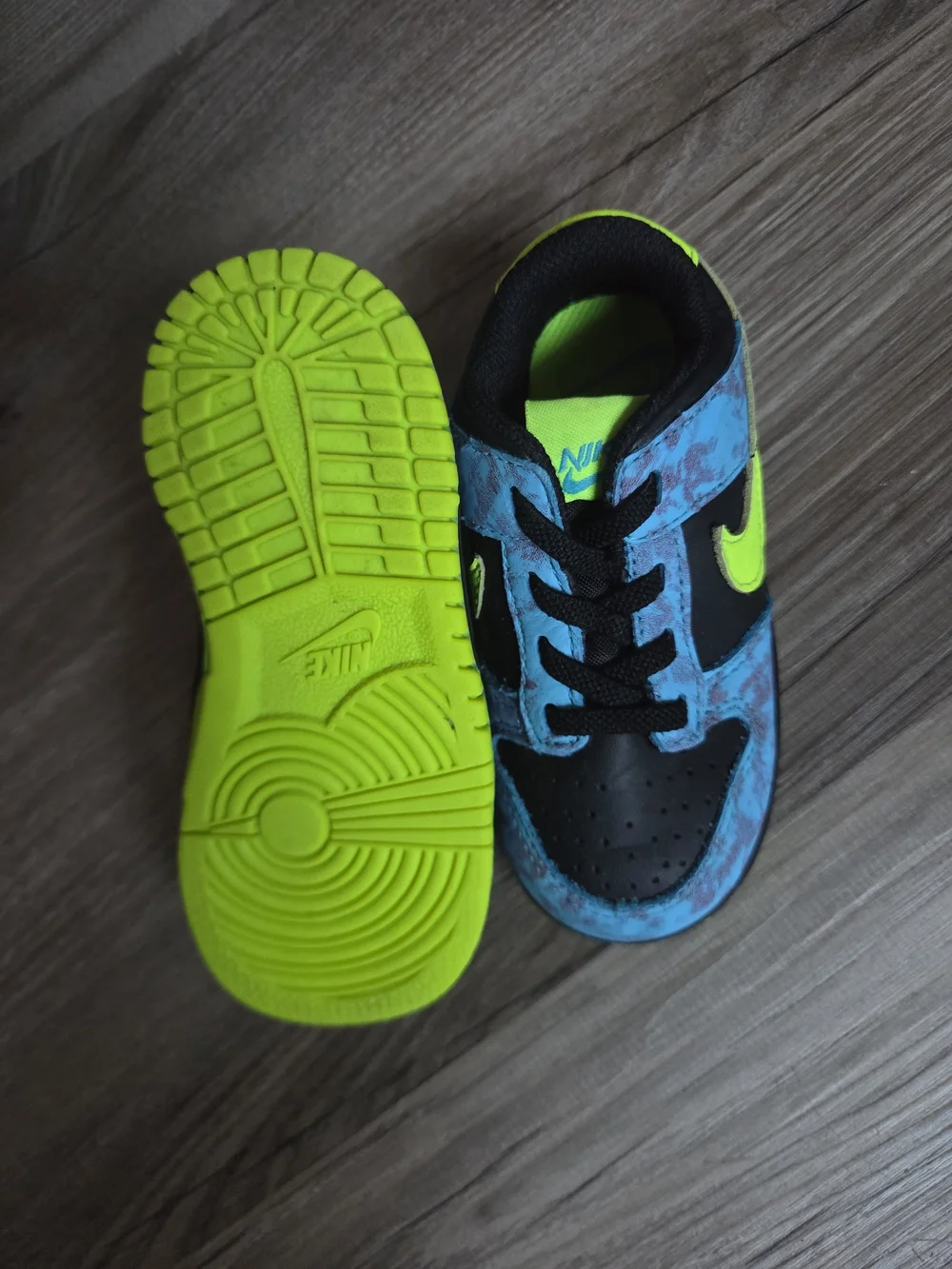 Nike Kids Black and Neon Yellow with Blue Accent Low-Top Sneaker